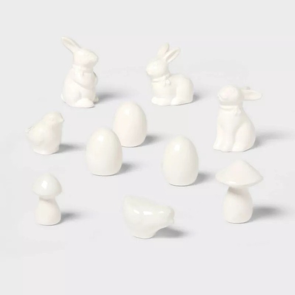 Light Up Ceramic Mushroom Easter House Pink & 10pc Bunny Figurine Set - Spritz - Picture 5 of 6